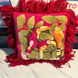 Vintage terry cloth Vibrant Parrot small Accent Pillow